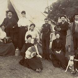 Extended Family at Picnic, with Tent, Accordion, Dogs & Gramophone, circa 1907