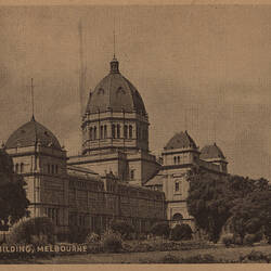 Postcard - South West Facade, Exhibition Building, JS Pty Ltd, Melbourne, circa 1910
