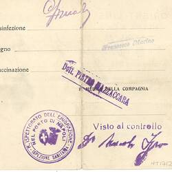 Health Certificate - Orient Line, Naples, 1929