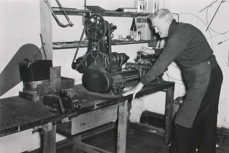 Photograph - Kodak Australasia Pty Ltd, Man Operating Lathe, Camera Repair Workshop, Abbotsford, Victoria, circa 1957