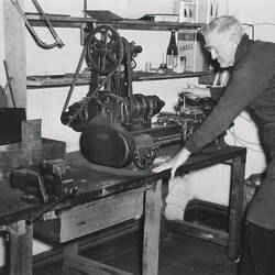 Photograph - Kodak Australasia Pty Ltd, Man Operating Lathe, Camera Repair Workshop, Abbotsford, Victoria, circa 1957