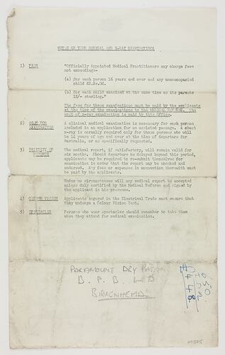 Letter - Medical Examination Requirements, Myerscough, 1963
