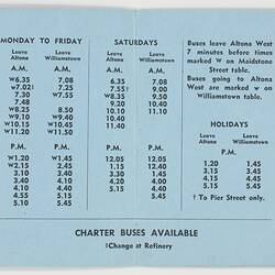 Timetable - Altona Bus Lines, 1965