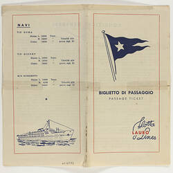 Passage Ticket - Flotta Lauro Lines, 1964