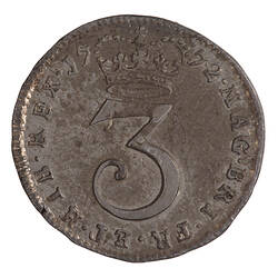 Coin - Threepence, George III, Great Britain, 1772 (Reverse)