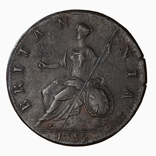 Coin - Halfpenny, George II, Great Britain, 1752 (Reverse)