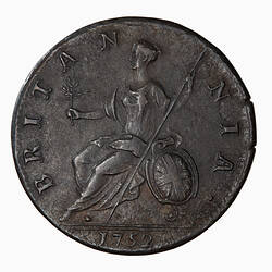 Coin - Halfpenny, George II, Great Britain, 1752 (Reverse)