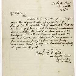 Letter - Mason to Telford, Phar Lap's Death, 10 Apr 1932