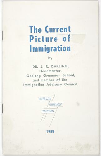 Booklet - 'The Current Picture of Immigration', Department of Immigration,1958