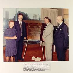 Photograph - Unveiling of a Plaque Commemorating the use of the Exhibition Building as a Hospital in 1919, Royal Exhibition Building, Melbourne, 6 Feb 1984
