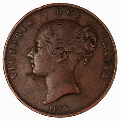 Coin - Penny, Queen Victoria, Great Britain, 1854 (Obverse)