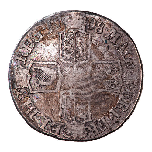 Coin - Sixpence, Queen Anne, England, Great Britain, 1708 (Reverse)