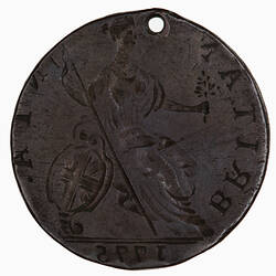 Coin - Halfpenny Brockage, George III, Great Britain, 1775 (Obverse)
