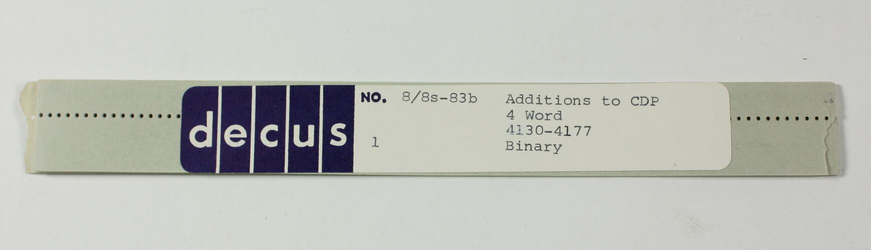Paper Tape - DECUS, '8/8s-83b Additions to CDP, 4 Word, 4130-4177, Binary'