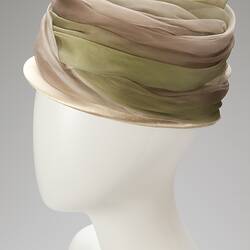 Hat -  Anne Harrison, Green and Brown Chiffon, 1950s-1960s