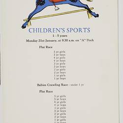 Programme - Children's Sports, SS Strathmore, P&O Lines, 21 Jan 1957