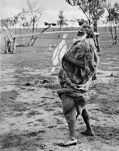 Aboriginal man in possum skin cloak