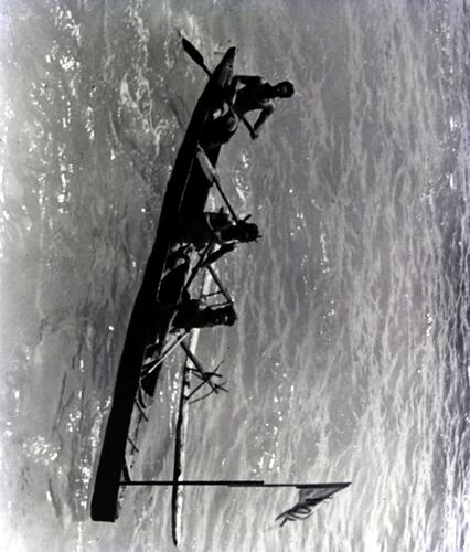Negative - Three Men in Canoe, Fiji, circa 1920s