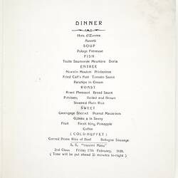 Menu - SS Husimi Maru, NYK Line, Dinner, 17 Feb 1939