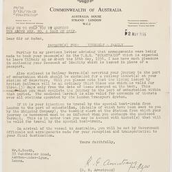 Letter - Information & Documentation for Passage to Australia, Commonwealth of Australia to Ron Booth, 2 May 1956