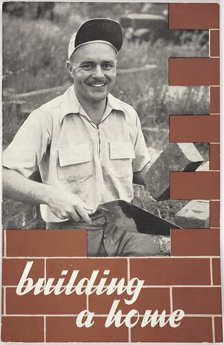 Booklet with man laying bricks.