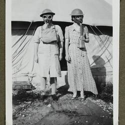 Photograph - Nell Duncanson and Isabel Plante Wearing Gas Masks, Israel, World War II, 1939-1943