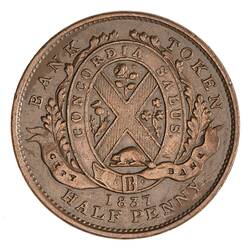 Token - 1/2 Penny, City Bank, Lower Canada, Canada, 1837