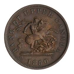 Token - 1 Penny, Bank of Upper Canada, Upper Canada, Canada, 1850