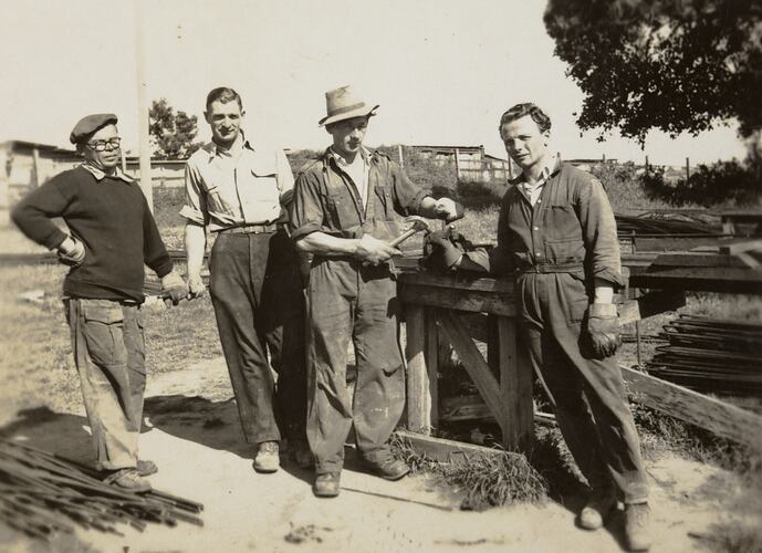 Four Men Helping Each Other Build a House, Newport, 1951