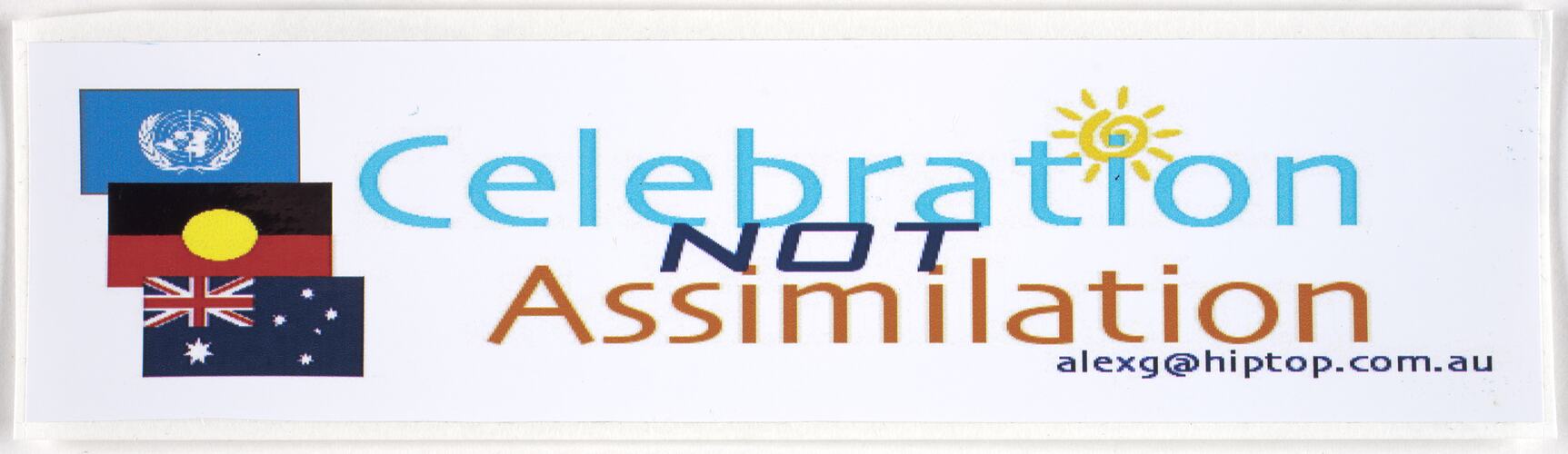 Sticker - 'Celebration Not Assimilation', Australians Against Racism & Discrimination