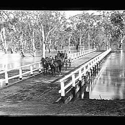 Glass Negative - Crossing Wakool Bridge, Surrounded by Floodwaters, by A.J. Campbell, Wakool River, Moulamein District, New South Wales, Sep 1894