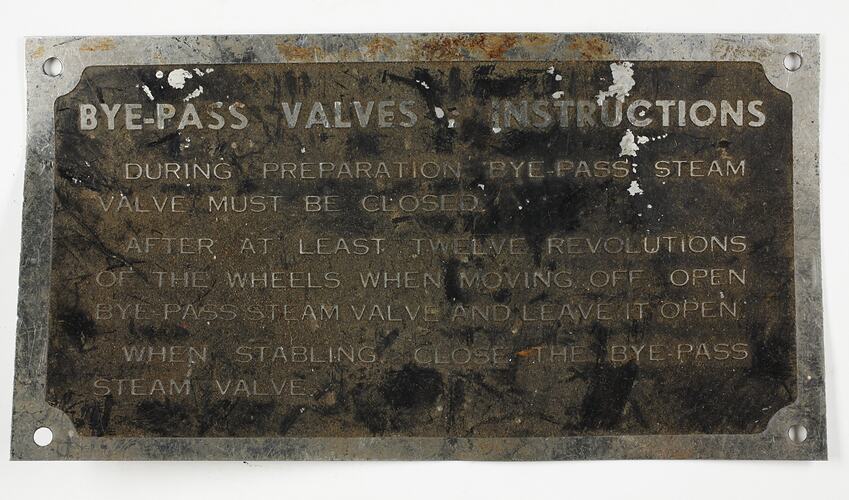 Instruction Plate - 'Bye-Pass Valves'