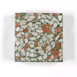 Terrazzo Sample - De Marco Bros, White & Ochre Marble Fragments in Green Cement, circa 1920s