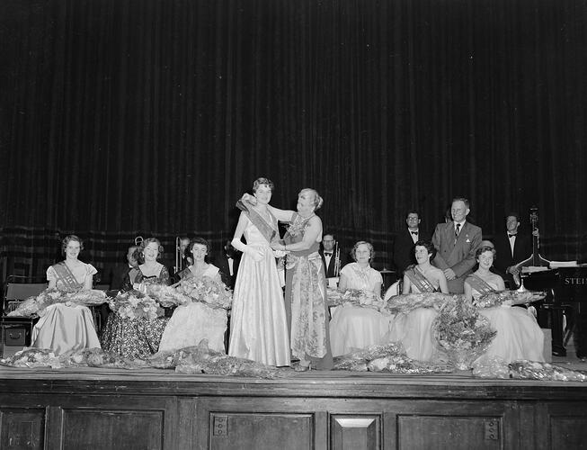 Negative - Crowning Ceremony for Miss Insurance Queen, Melbourne Town Hall, Melbourne, Victoria, Feb 1954