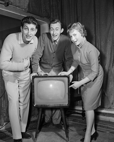 Negative - Woman & Two Men with a Television Set, Melbourne, Victoria, 1958