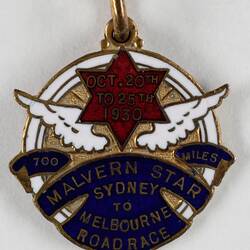 Medal, cycling. Mr Hubert Opperman. Malvern Star Road Race - Sydney to Melbourne, 1930.