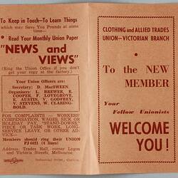 Membership Booklet - Clothing & Allied Trade Union of Australia, Issued to Dorothea Dunzinger, 1963-64