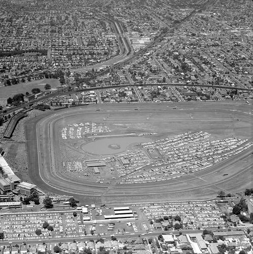 Negative - Aerial View of Caulfield Racecourse & Surrounding Suburb, Victoria, 20 Dec 1969