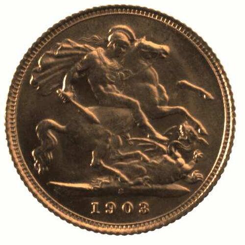 Coin - Half Sovereign, New South Wales, Australia, 1903, photographed by Museums Victoria