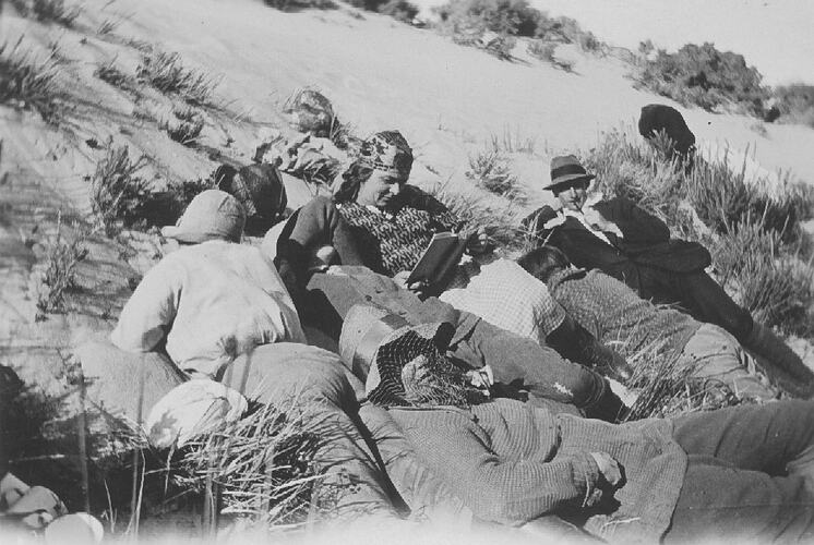 Photograph - Group Resting on a Sand Dune, Victoria, 1920-1930
