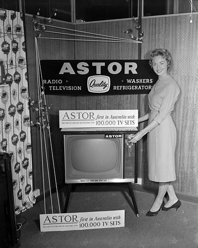 Astor Electronics, Woman Standing Next to a Television Set, Victoria, 10 Mar 1959