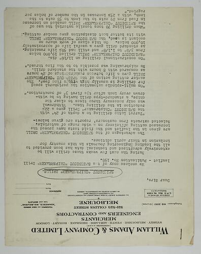 Typewritten letter about Speedicut Chipbreaker drills.