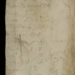 Open diary with handwritten text on discoloured worn page.