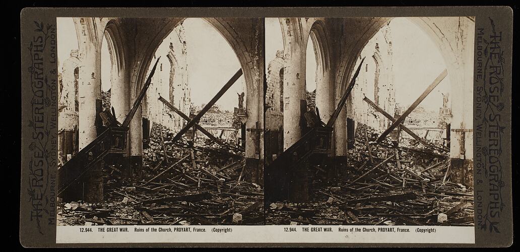 Stereograph - 'Ruins of the Church, Proyart, France', circa 1914-1918
