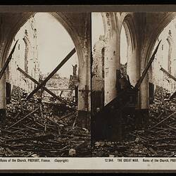 Stereograph - 'Ruins of the Church, Proyart, France', circa 1914-1918