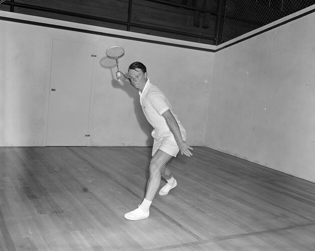 Man Playing Squash, Tooronga, Victoria, 01 Sep 1959