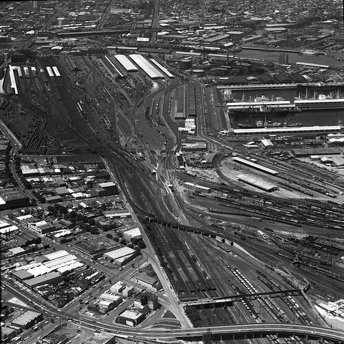 Monochrome aerial photograph of Melbourne.