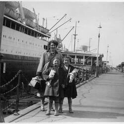 Negative  - Joan, June & Brian Foster Ready to Sail, Liverpool Dock, England, 1955
