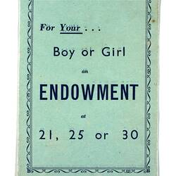 Green pamphlet cover with blue text