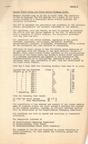 Report - Annex 5: 'German Trade Union for White Collar Workers (DAG)',  Esma Banner, International Refugee Organization, Germany, circa 1950
